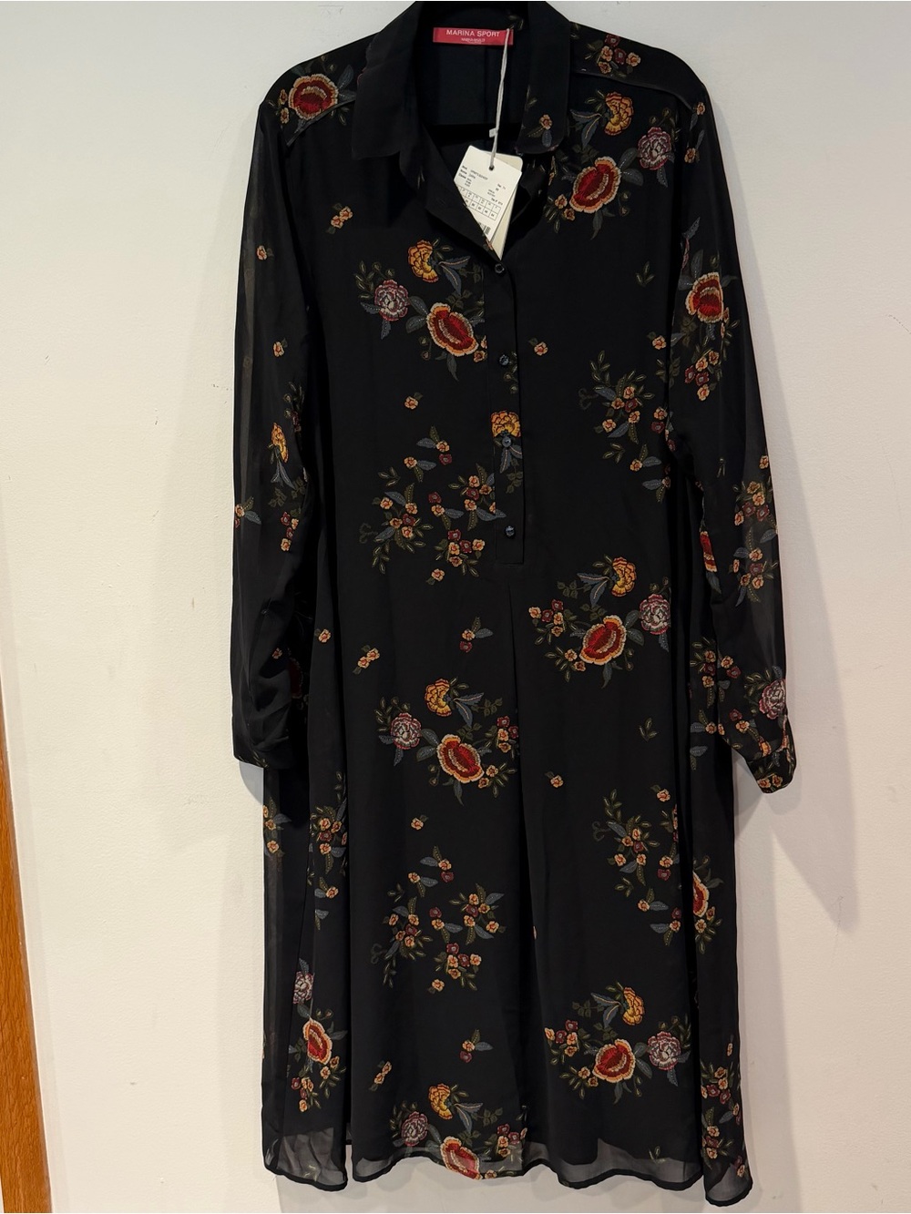 Marina Rinaldi Sport Black Floral Button-Front Midi Shirt dress